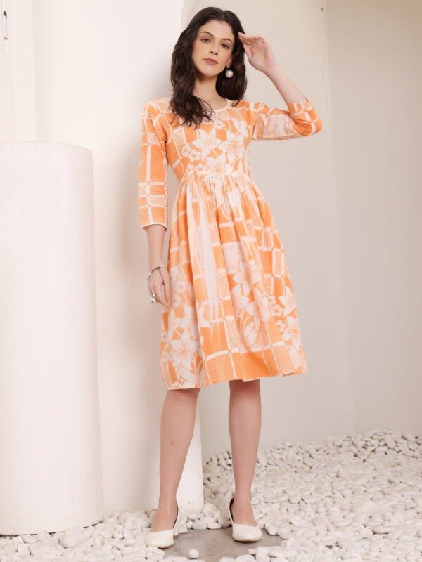 Cotton Hand Printed Tiered A-Line Dress