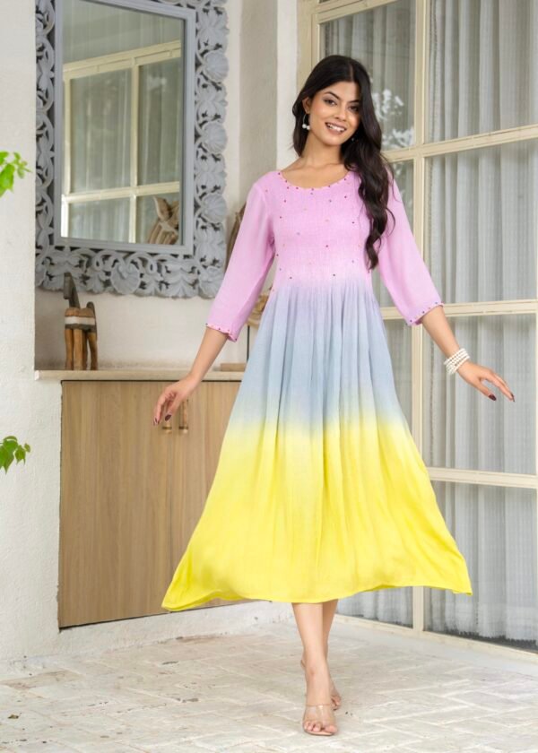 Rayon Crepe Ombre Effect Dress