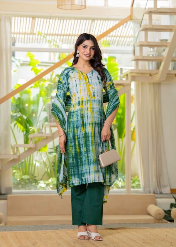 Pure Cotton Shibori Effect Kurta Pant and Dupatta