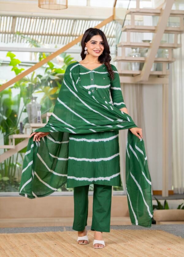 Pure Cotton Leheriya Effect Kurta Pant and Dupatta