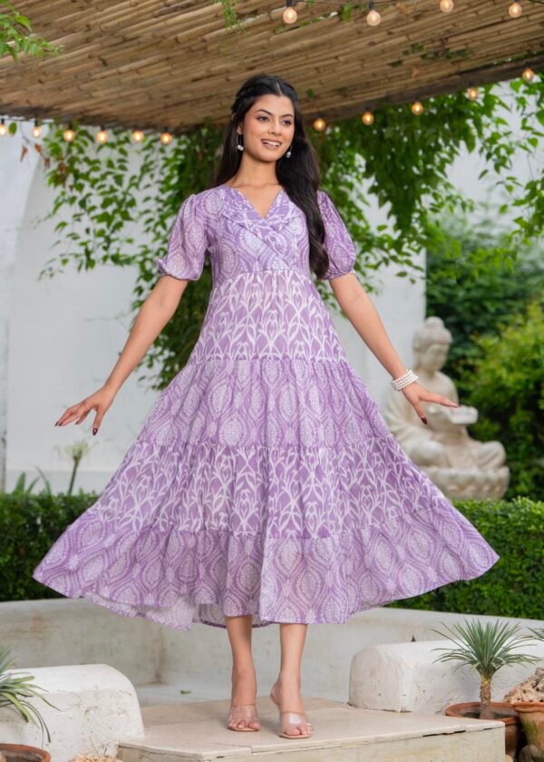 Mulcotton with Notched Collar Tiered Dress